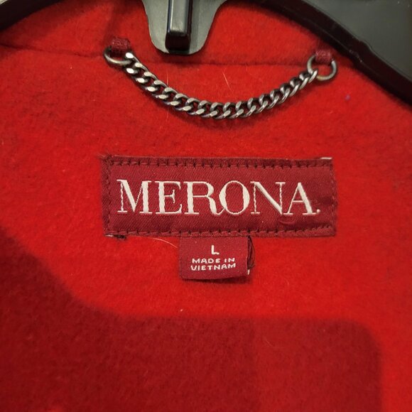 Pre-owned Merona Red Single-Breasted Wool Blend A-Line Coat - Picture 3 of 7